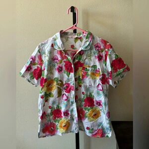 Victoria’s Secret Floral Pajama Top Medium Button Front Sleep Shirt